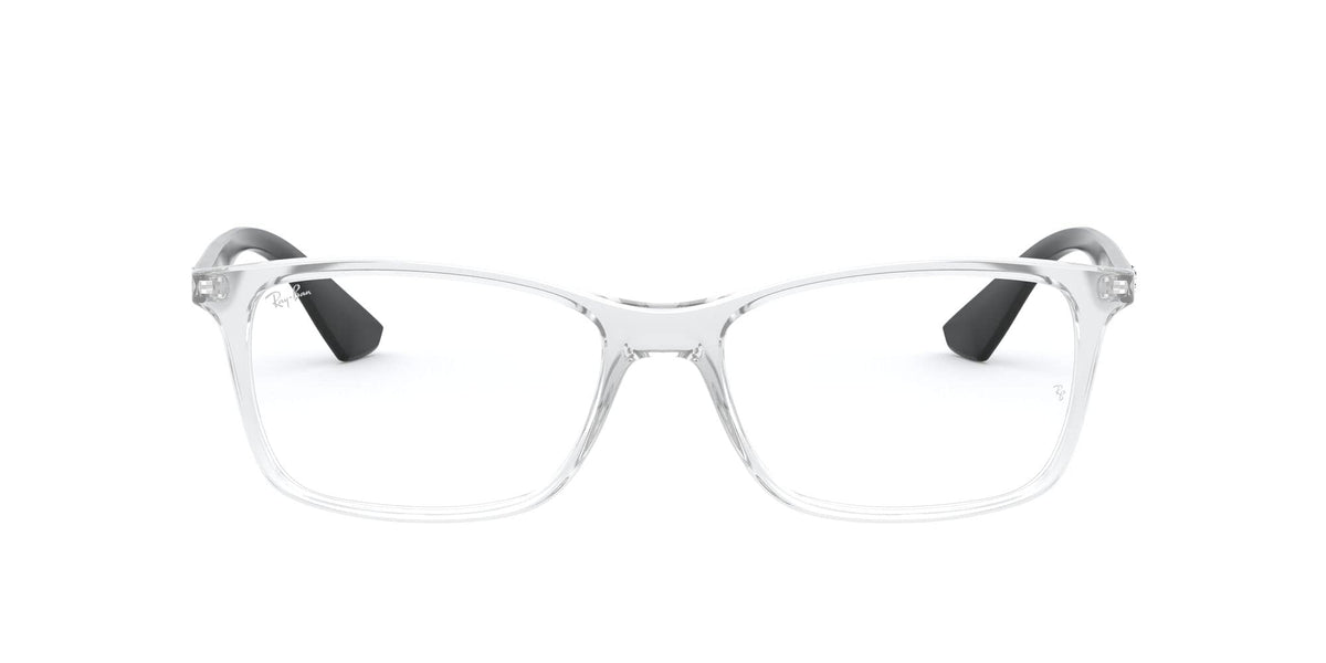 Ray-Ban RX7047 Rectangular Prescription Eyeglass Frames, Transparent on Black/Demo Lens, 56 mm