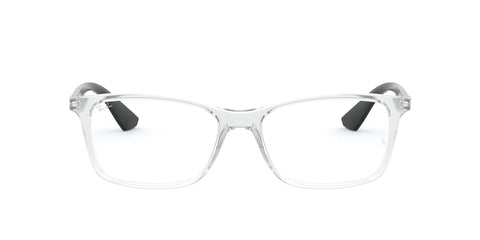 Ray-Ban RX7047 Rectangular Prescription Eyeglass Frames, Transparent on Black/Demo Lens, 56 mm