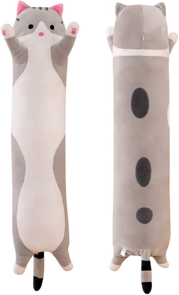 JOSON Long Cat Plush Sleeping Pillow, Cute Soft Long Cat Plush Toy, for Boys and Girls (19.7 inches grey)