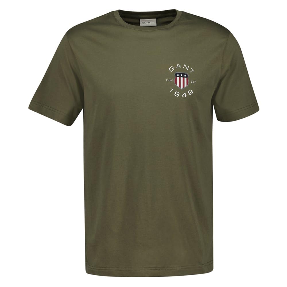 GANT Men's Print SS T-Shirt, Juniper Green, L