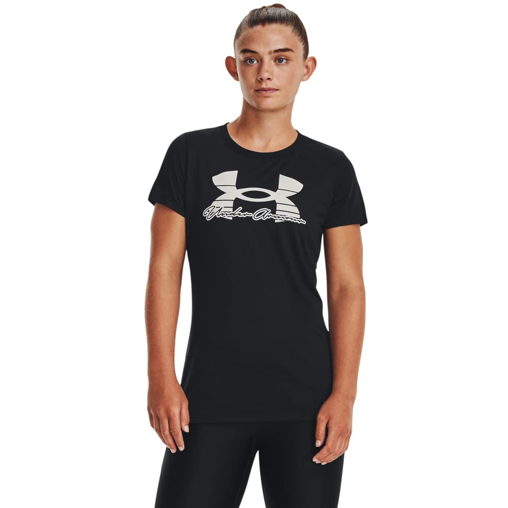 Under Armour Womens Tech Script Short Sleeve T-Shirt Black/Grey Mist XS