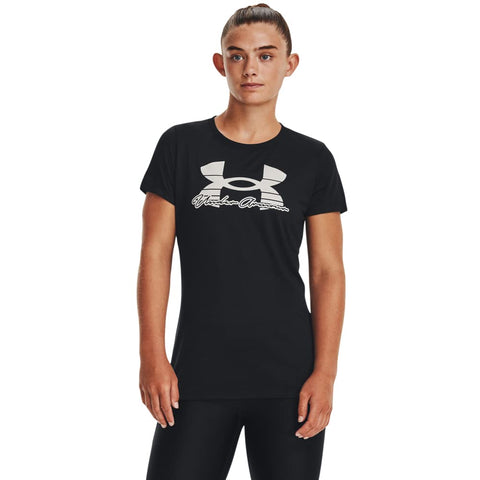 Under Armour Womens Tech Script Short Sleeve T-Shirt Black/Grey Mist XS