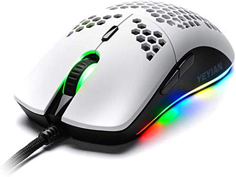 YEYIAN Link Ergonomic 16.8M RGB Optical Laser Gaming Mouse with Honeycomb Shell Grip, 7 Program Button, 1ms Response Time, 6 DPI Mode 500-7200, 5M Clicks, 5.5ft Braided Cable Wired USB, PC Mac Laptop