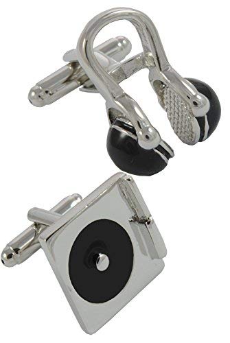 COLLAR AND CUFFS LONDON - Premium Cufflinks with Gift Box - Designer Cufflinks for Men - DJ Record Turntable and Headphones - Solid Brass - Disc Jockey Music Player - Silver and Black Colours