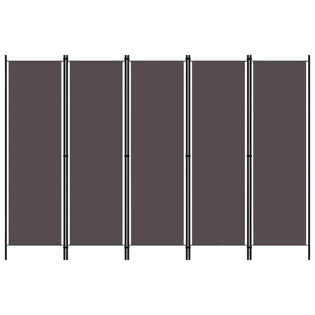vidaXL 5-Panel Room Divider - Freestanding, Anthracite Color, Powder-Coated Iron Frame with Fabric Screens, Easy Storage, Versatile Partition/Privacy Screen.