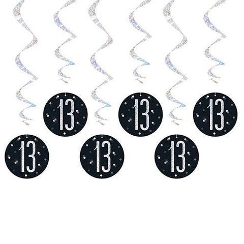 Unique 83781 Black Prismatic 13th Birthday Hanging Decorations,32" 6 Pcs, Age 13