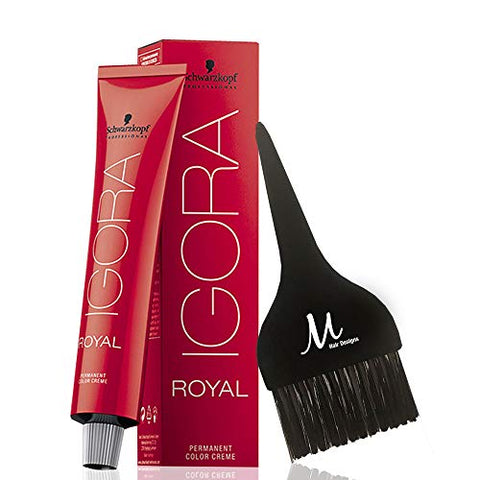 Schwarzkopf Igora Royal 3-0 Dark Brown Permanent Hair Color and M Hair Designs Tint Brush (Bundle 2 items)