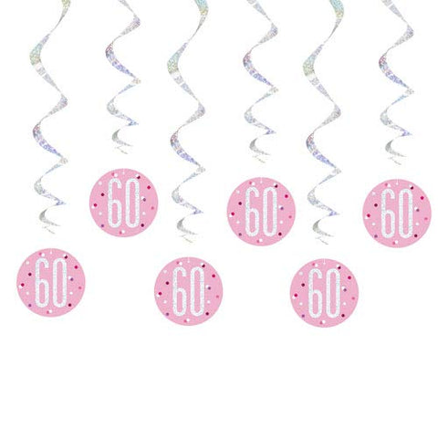 Unique 83814 Pink Hanging Swirl Decorations-32 Silver | 6 Pcs, Age 60