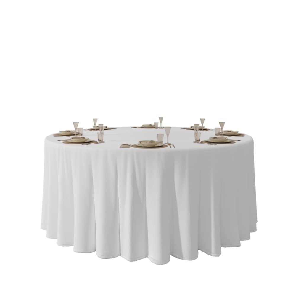 Urby 120'' White Round Tablecloth for 5-6ft Round Folding Table That Seats 6-8 Guests, Mantel Redondo Para Mesa De 6 Sillas, Ideal for Party, Wedding, Banquet and Events.