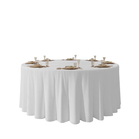 Urby 120'' White Round Tablecloth for 5-6ft Round Folding Table That Seats 6-8 Guests, Mantel Redondo Para Mesa De 6 Sillas, Ideal for Party, Wedding, Banquet and Events.