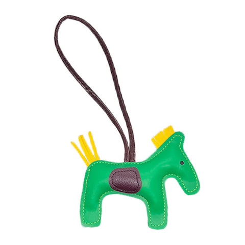JINZHOUFZ Leather Tassel Pony Keychain Leather sewn horse styling cute fashion bag accessories (Green)
