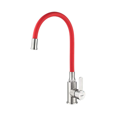 Ibergrif M22119-1 , Red Kitchen Tap with Flex Spout, Monobloc Sink Mixer, Brushed Stainless Steel
