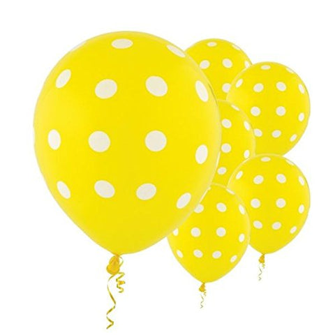 Amscan Polka Dots Party Balloons, 12", 6 Ct.,Yellow