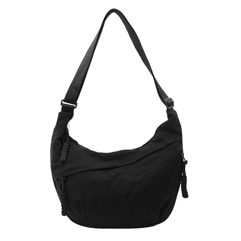 Sanxiner Crescent Bag for Women Men Nylon Crossbody Bags,Multi-Pocket Sling Bag Roomy Hobo Bags Moon Bag Slouchy Dumpling Bag (1-Black)