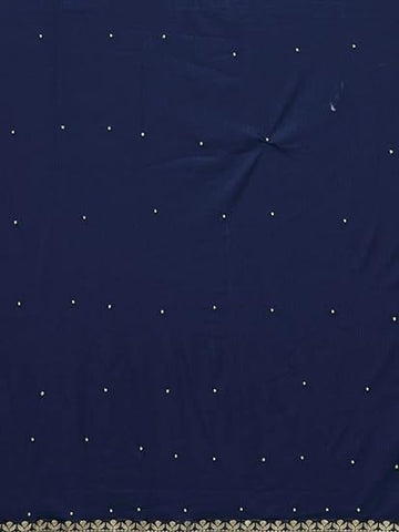 "	 SICHI Women'S Lycra Lace Work Saree With Unstitched Blouse Piece, Navy Blue3, One Size"
