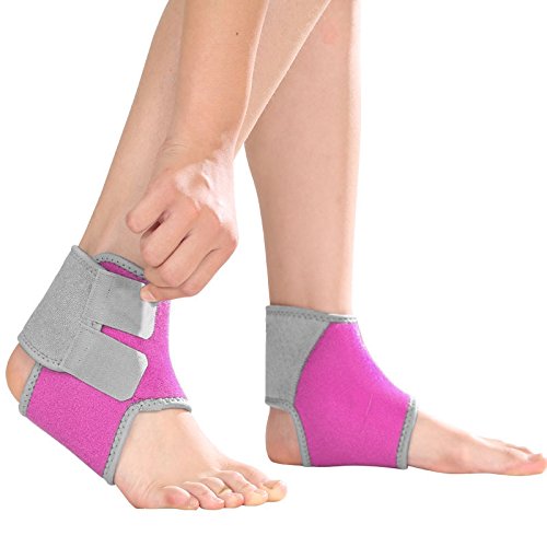 Girls Kids Adjustable Compression Ankle Support Outdoor Sports Breathable Running Cycling Skating Dance Ankle Brace Protector Guard, 1 Pair, Rose