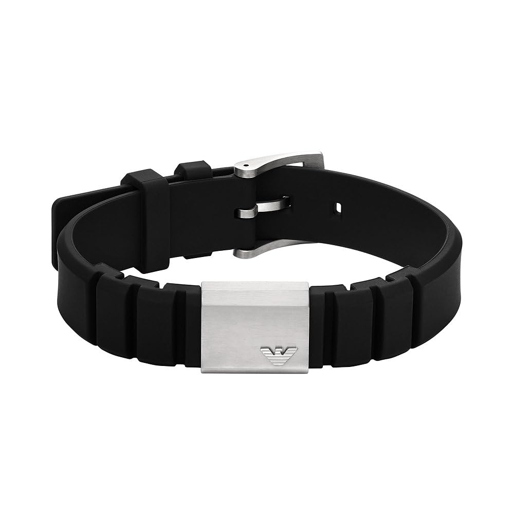 Emporio Armani Men's Black Silicone and Stainless Steel ID Bracelet, EGS3079040