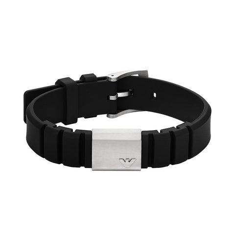 Emporio Armani Men's Black Silicone and Stainless Steel ID Bracelet, EGS3079040