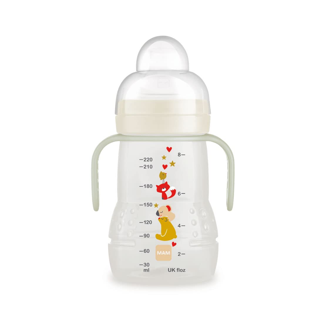 MAM Trainer Night, 4+Months, 220 ml Green, with Handles That Glow in The Dark