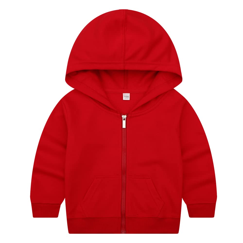 DINGDONG'S CLOSET Kid Toddler Boy Girl Solid Multi-Color Basic Cotton Hoodie Hooded Zip Up Sweatshirts Pullover Jacket(Red, 3T)