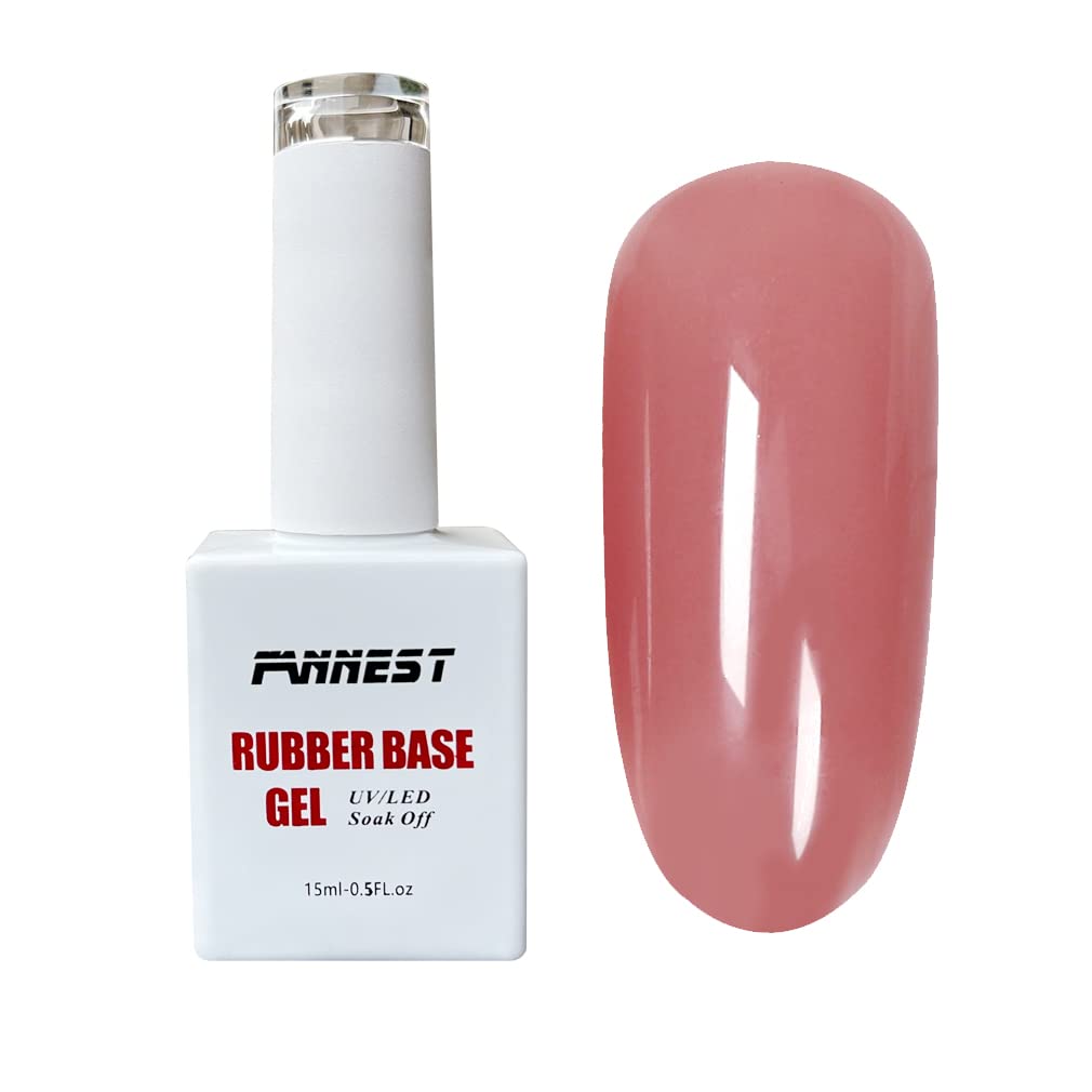 FANNEST Rubber Base Gel Nail Polish,Sheer Nude Pink Brush on Builder Gel for Nails Extension,Elastic Rubber Base Coat,LED/UV Soak Off Natural Gel Polish.