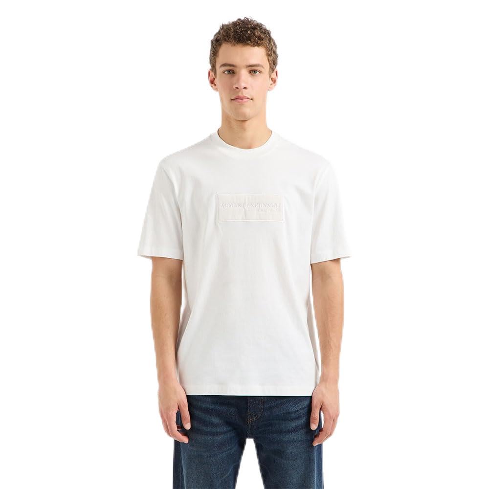 Armani Exchange Men's Black Edition, Nylon Logo Patch T-Shirt, Off White, M