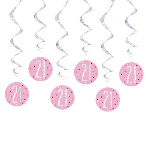 Unique 83810 Pink Hanging Swirl Decorations-32 Silver | 6 Pcs, Age 21