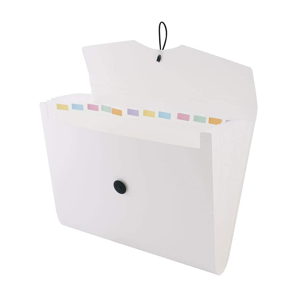 D.RECT | Expandable Expanding File | Document Organiser | Folders Expander for School - Office - Home | Expanding File Folders | Pockets Filing Box | 12 Compartments | Size: A4 | Colour: White