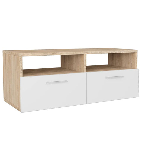 vidaXL Stylish TV Stand, Modern TV Cabinet with Ample Storage Space, Easy Assembly, Wood Dust Warning, Engineered Wood and PVC Edges, Perfect for Living Room or Bedroom, Oak and White Finish