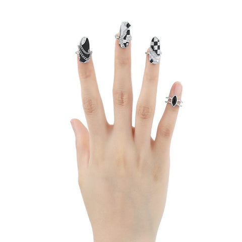 Women Finger Tip Nail Rings - Adjustable Opening Nail Art Charms Accessories, Decoration Finger Tip Ring Claw Rings Nail Protecting Fingernail Gift for Women Girls (Black)