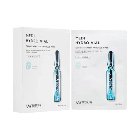 Wonjin Effect Medi Hydro Vial Mask (10 sheets x 1.05 oz) Deep Hydration with Hyaluronic Acid and Marine Collagen Korean Skincare Cosmetics Facial Mask Sheet Face