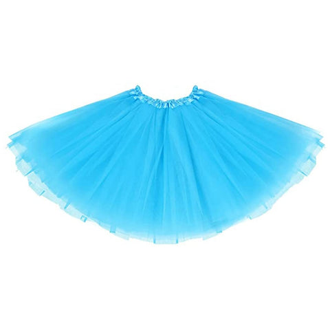 Zookey Women Tulle Tutu Skirt Ballet Dance Skirt Adult Teen Elastic 4 Layered Skirt Petticoat Underskirts Halloween Costume Fancy Dress Party Rave Skirt, Light Blue