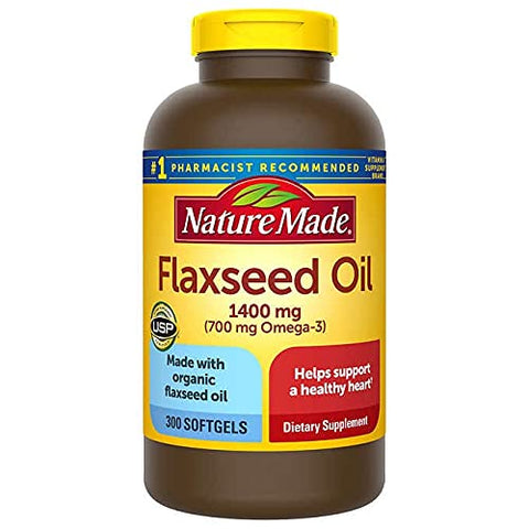 Nature Made Organic Flaxseed Oil, Omega-3-6-9 for Heart Health, 1400 mg, Liquid Softgels - 300 Count