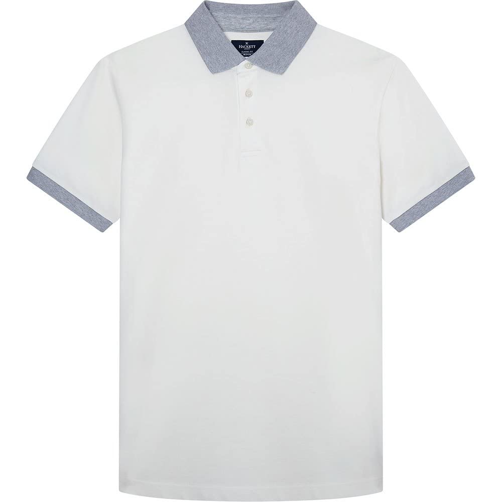 Hackett London Men's Marl Trim Polo Shirt, Off-White, M