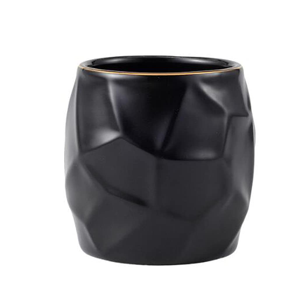 Hoshen Irregular Geometric Texture Ceramic Pen Holder, Makeup Table And Makeup Brush Storage Tube, Desktop Stationery Storage, Home Decoration Flower Arrangement?Black