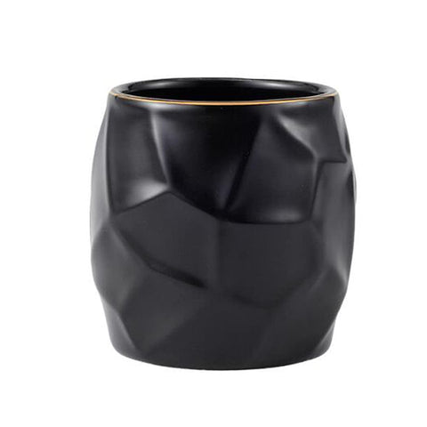 Hoshen Irregular Geometric Texture Ceramic Pen Holder, Makeup Table And Makeup Brush Storage Tube, Desktop Stationery Storage, Home Decoration Flower Arrangement?Black