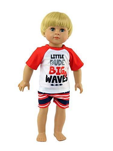 American Fashion World BoyÃƒÂ¢Ã¢â€šÂ¬Ã¢â€žÂ¢s Big Waves Rash Guard and Swim Trunks Set for 18-Inch Dolls | Premium Quality & Trendy Design | Dolls Clothes | Outfit Fashions for Dolls for Popular Brands