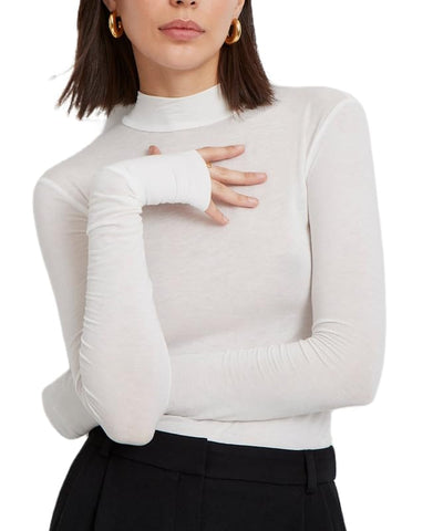 Sheer Mesh Long Sleeve Layering Top for Women Mock Neck Floral Lace Tshirt See Through Tee Shirt Blouse(Basic Solid White,Medium