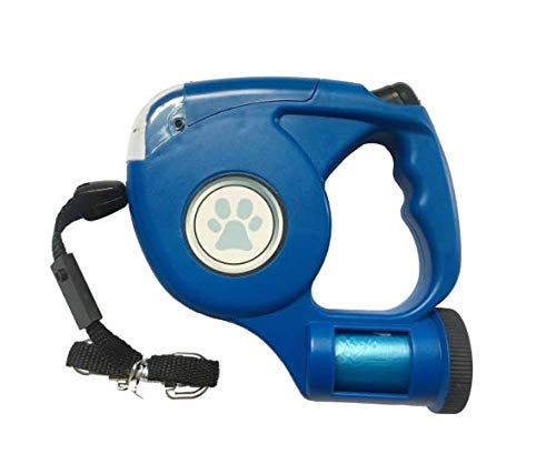 JEBBLAS Retractable Dog Leash, 3 in 1 Lighted Trash Bag Retractable Powerful Leash 5m Retractable Leash Length,Blue No Tangle Free Protection for Dogs