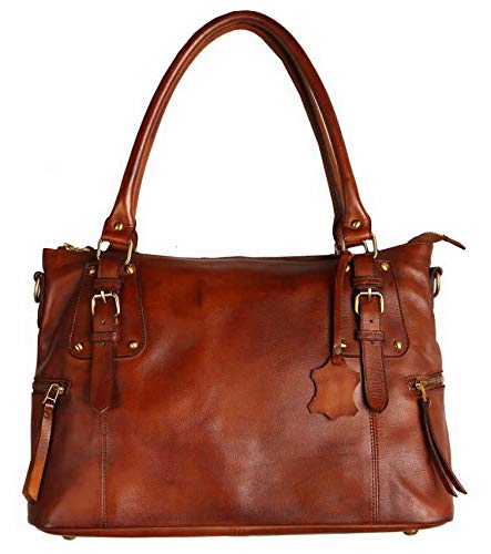 Superior Leather - Women Genuine Leather Handbag Shoulder Bag Full Grain Real Leather Cognac SLG-2