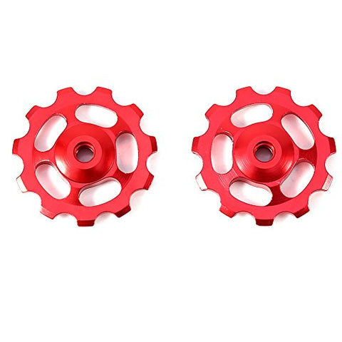 VGEBY1 2Pcs Derailleur Pulley, Aluminum Alloy 11T Bike Rear Derailleur Guide Pulley Jockey Wheel Bicycle Accessory(Red)