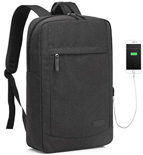 VASCHY Backpack Mens, Lightweight 17inch Laptop Backpack for Womens with USB Charging Port Water Resistant Work Rucksack Slim School Backpack Bag for Business College Travel(Black)