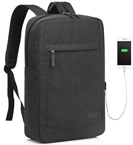 VASCHY Backpack Mens, Lightweight 17inch Laptop Backpack for Womens with USB Charging Port Water Resistant Work Rucksack Slim School Backpack Bag for Business College Travel(Black)