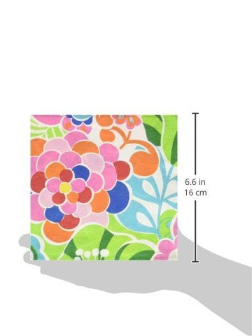 Amscan Decorative Popping Flowers Party Lunch Paper Napkins (16 Pack), 6.5 x 6.5", Multicolored