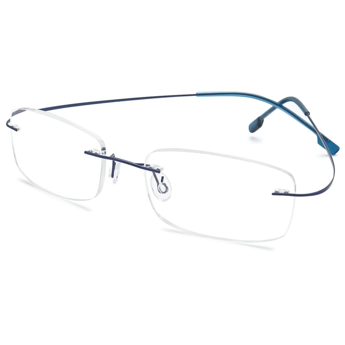 KOOSUFA Rimless Titanium Reading Glasses Lightweight Eyeglasses Readers Frameless Eyewear for Men Women Blue 1.0
