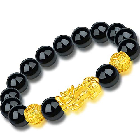 SJDOFU Obsidian Bracelet Good Luck Amulet Lucky Charm Pixiu Bracelet Feng Shui Attraction Lucky Wealth Bracelet for Women Men