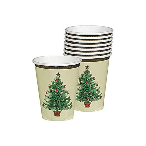 Classic Victorian Tree Paper Cups Christmas Party Disposable Tableware (8 Pieces), Multi Color, 9oz.