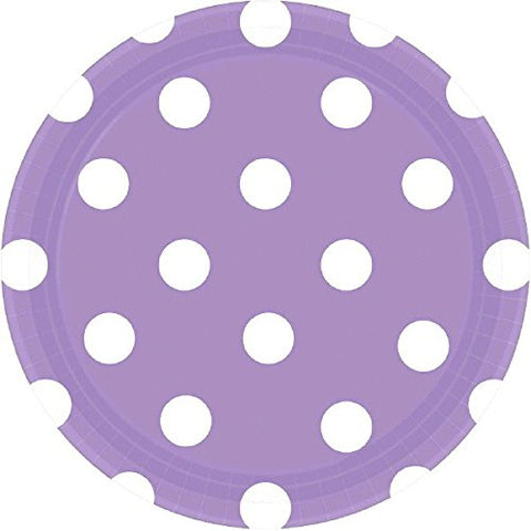 Lavender Dots Dessert Paper Plates Color Party Disposable Tableware, Round, 7", Pack of 8.