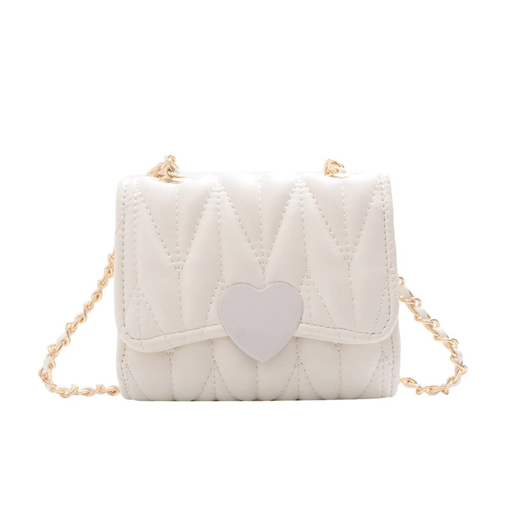 Women Girl Mini Shoulder Bag, Cute Heart Design Princess Crossbody Bags Purses for Toddler little Girls Gift, White