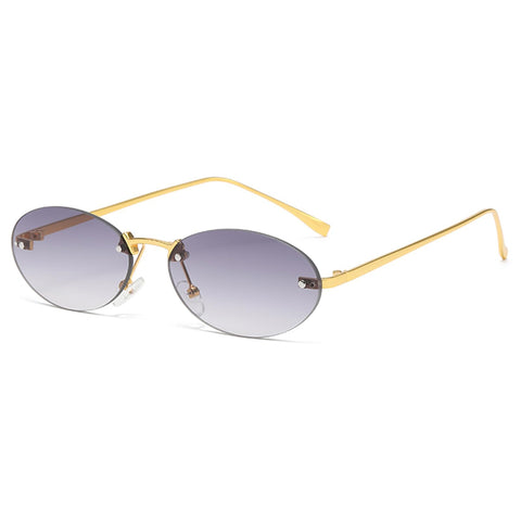 YAMEIZE Trendy Rimless Oval Metal Sunglasses - Vintage Small Round Eyewear UV400 Protection for Women Men Outdoor